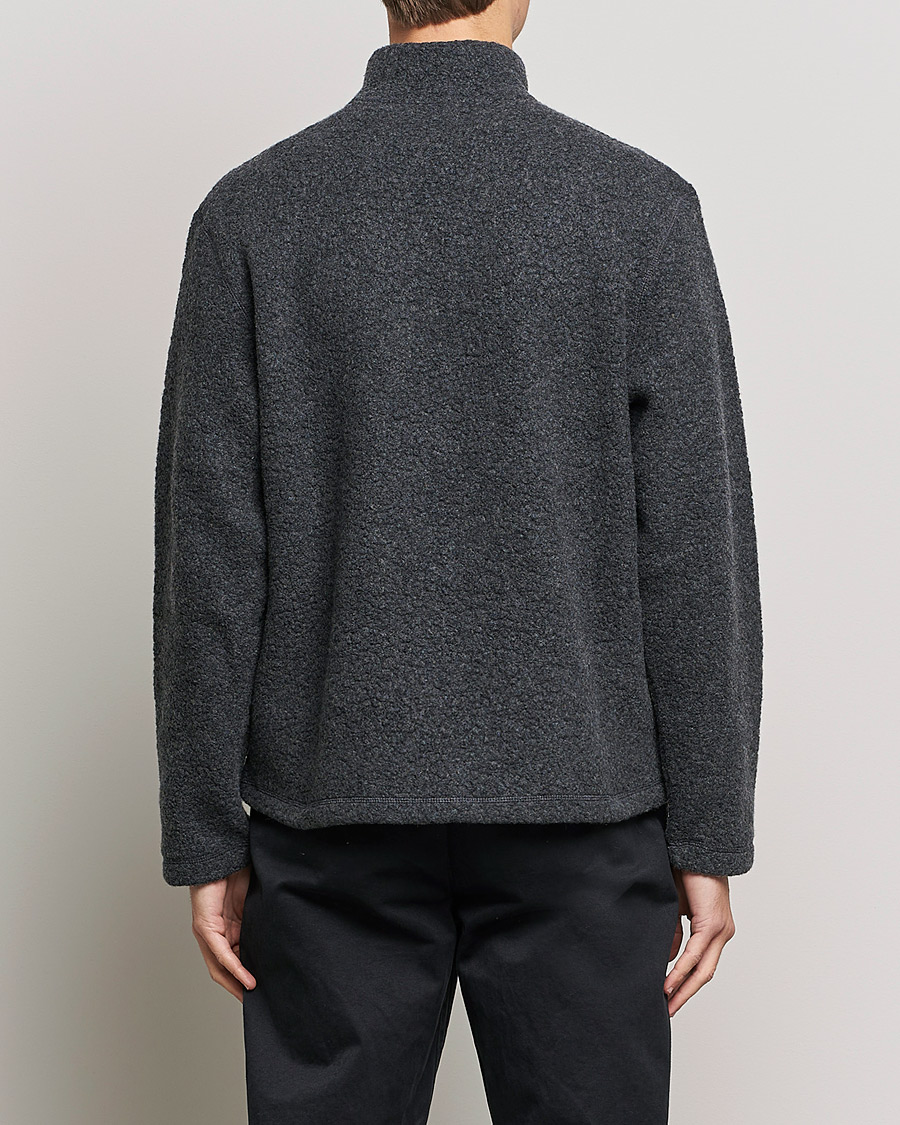 Heren | Truien | Sunspel | Eco Wool Half Zip Fleece Charcoal Melange