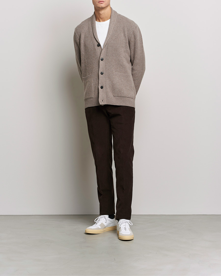 Heren | Truien | Sunspel | Lambswool/Cashmere Shawl Cardigan  Oatmeal Melange