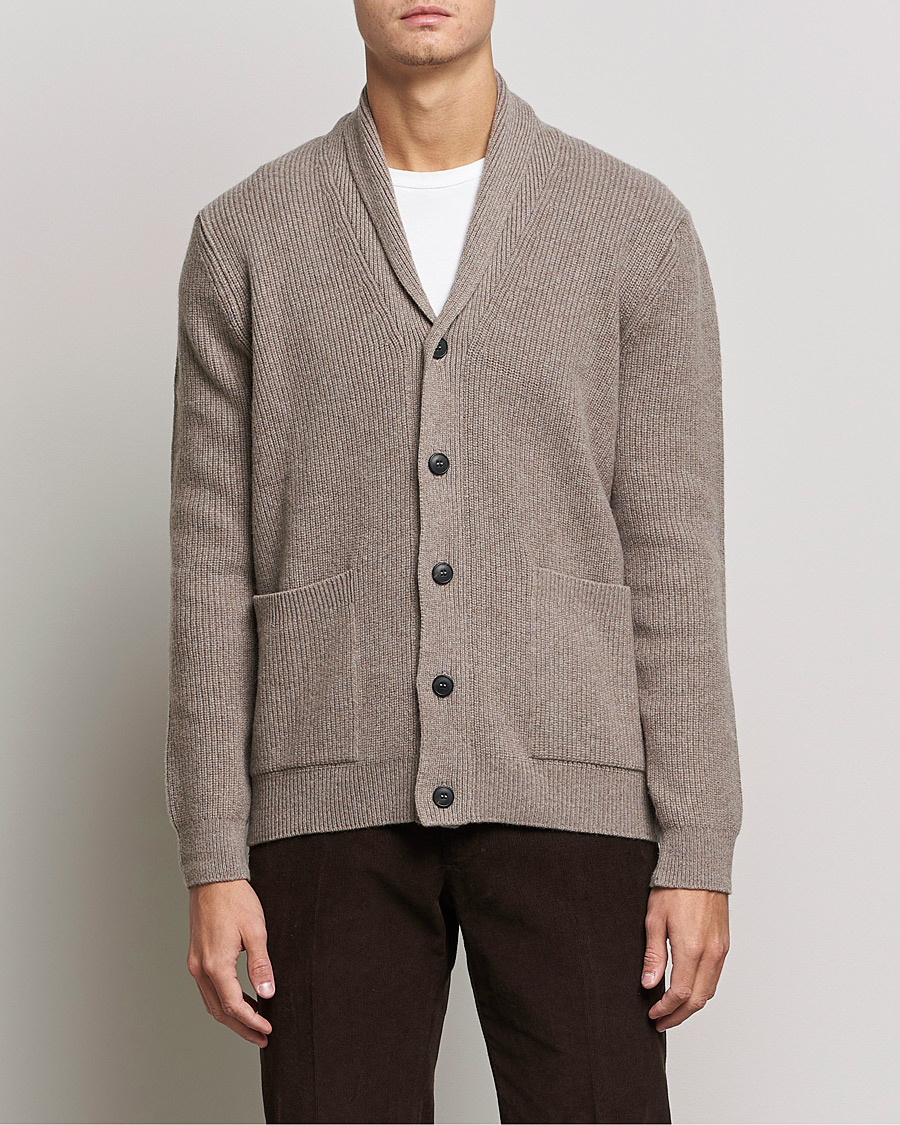 Heren | Truien | Sunspel | Lambswool/Cashmere Shawl Cardigan  Oatmeal Melange