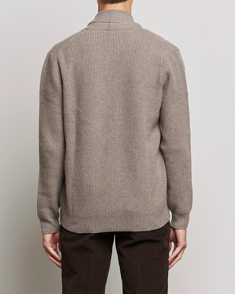 Heren | Truien | Sunspel | Lambswool/Cashmere Shawl Cardigan  Oatmeal Melange