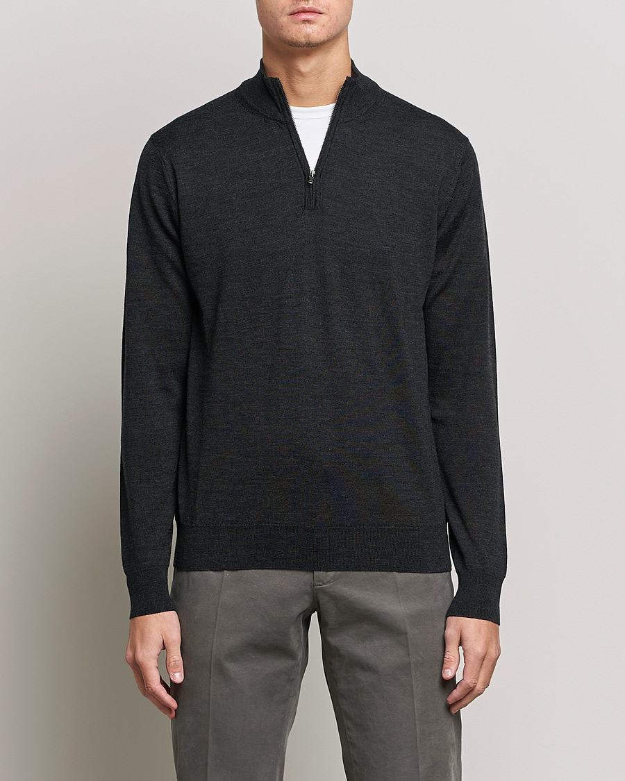 Homme | Pulls Et Tricots | Sunspel | Merino Half Zip Sweater Charcoal Melange