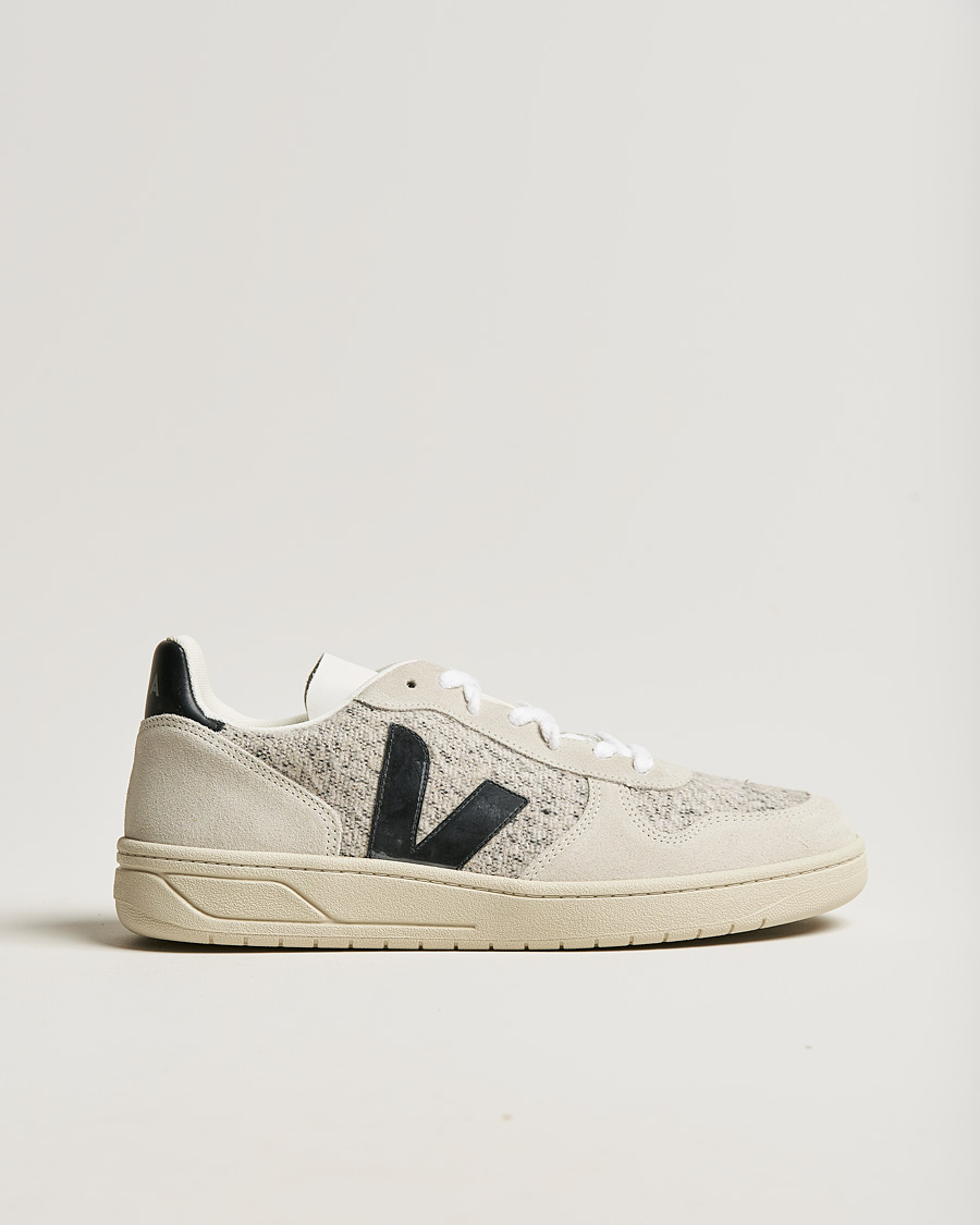 Homme | Veja V-10 Flannel Leather Sneaker Snow/Black | Veja | V-10 Flannel Leather Sneaker Snow/Black