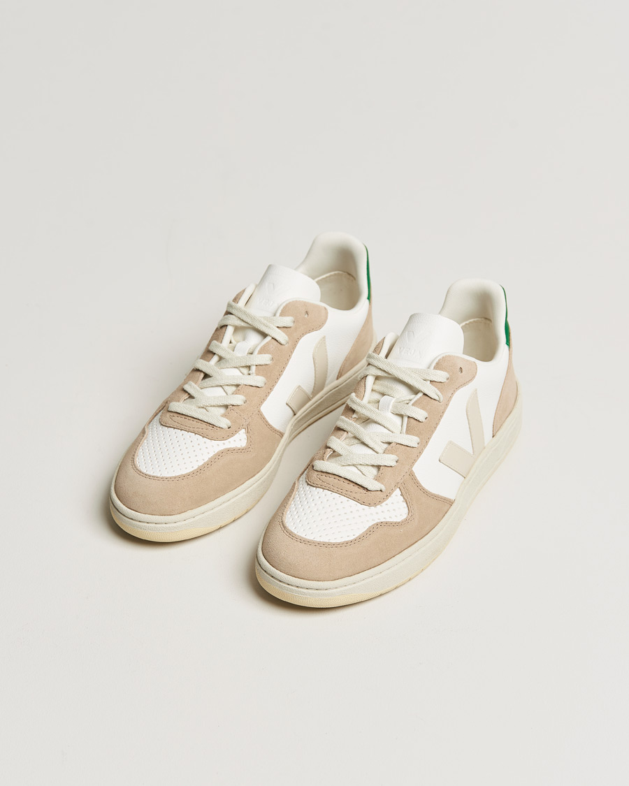 Heren | Veja V-10 Leather Sneaker Extra White Sahara Emeraude | Veja | V-10 Leather Sneaker Extra White Sahara Emeraude