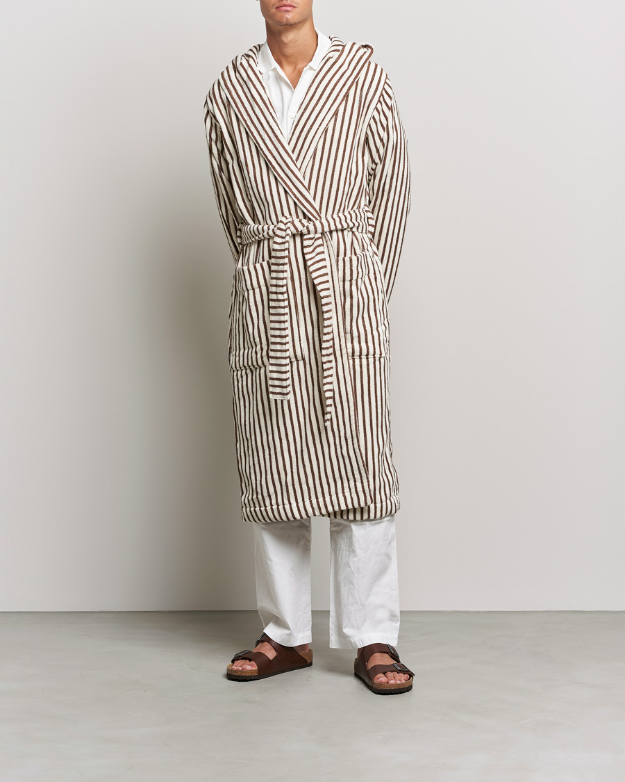 Heren | Pyjama's en gewaden | Tekla | Organic Terry Hooded Bathrobe Kodiak Stripes