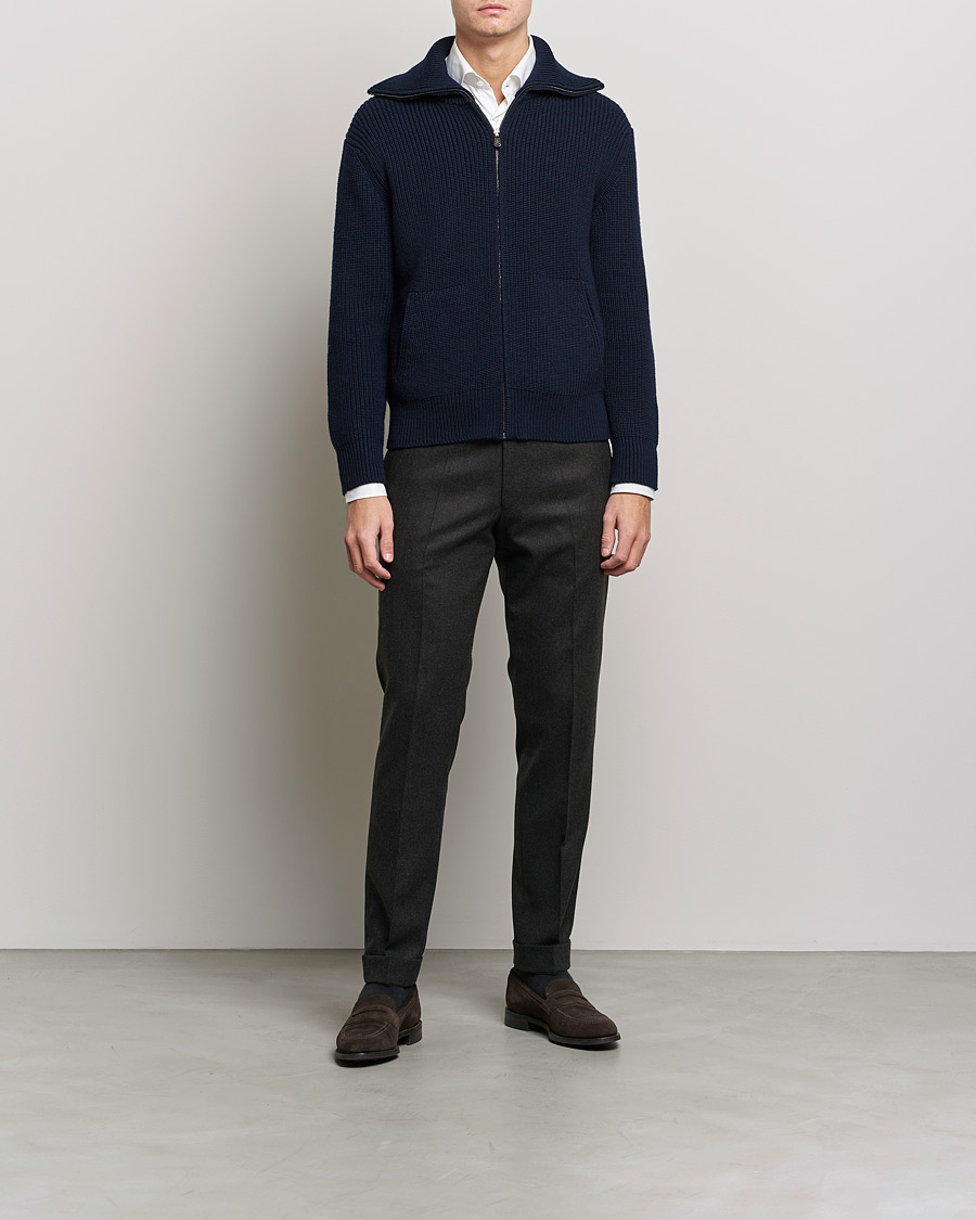 Heren | Truien | Piacenza Cashmere | Heavy Zip Cardigan Navy