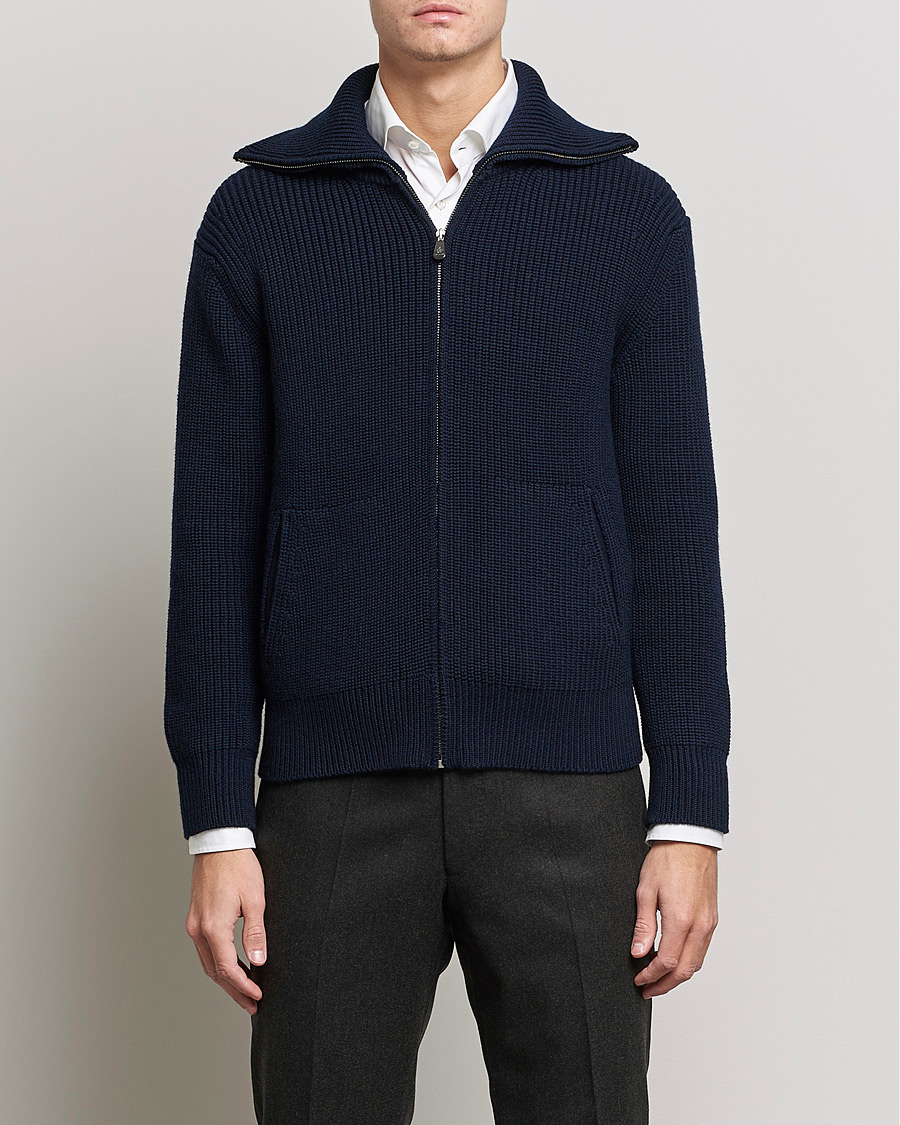 Heren | Truien | Piacenza Cashmere | Heavy Zip Cardigan Navy