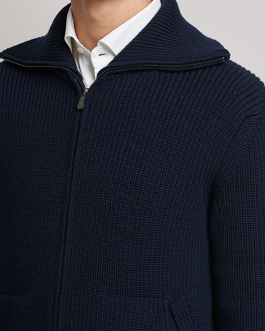 Heren | Truien | Piacenza Cashmere | Heavy Zip Cardigan Navy