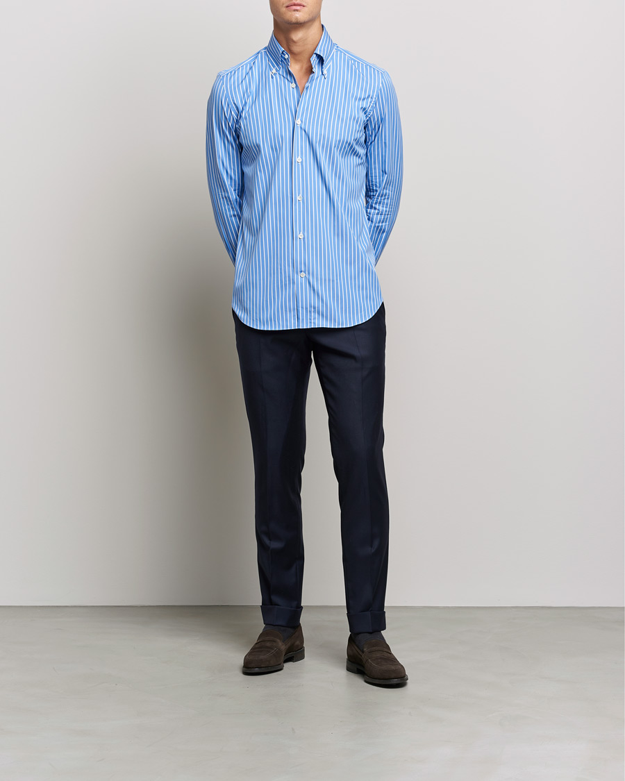 Homme | Chemises | Mazzarelli | Soft Button Down Stripe Shirt Blue/White