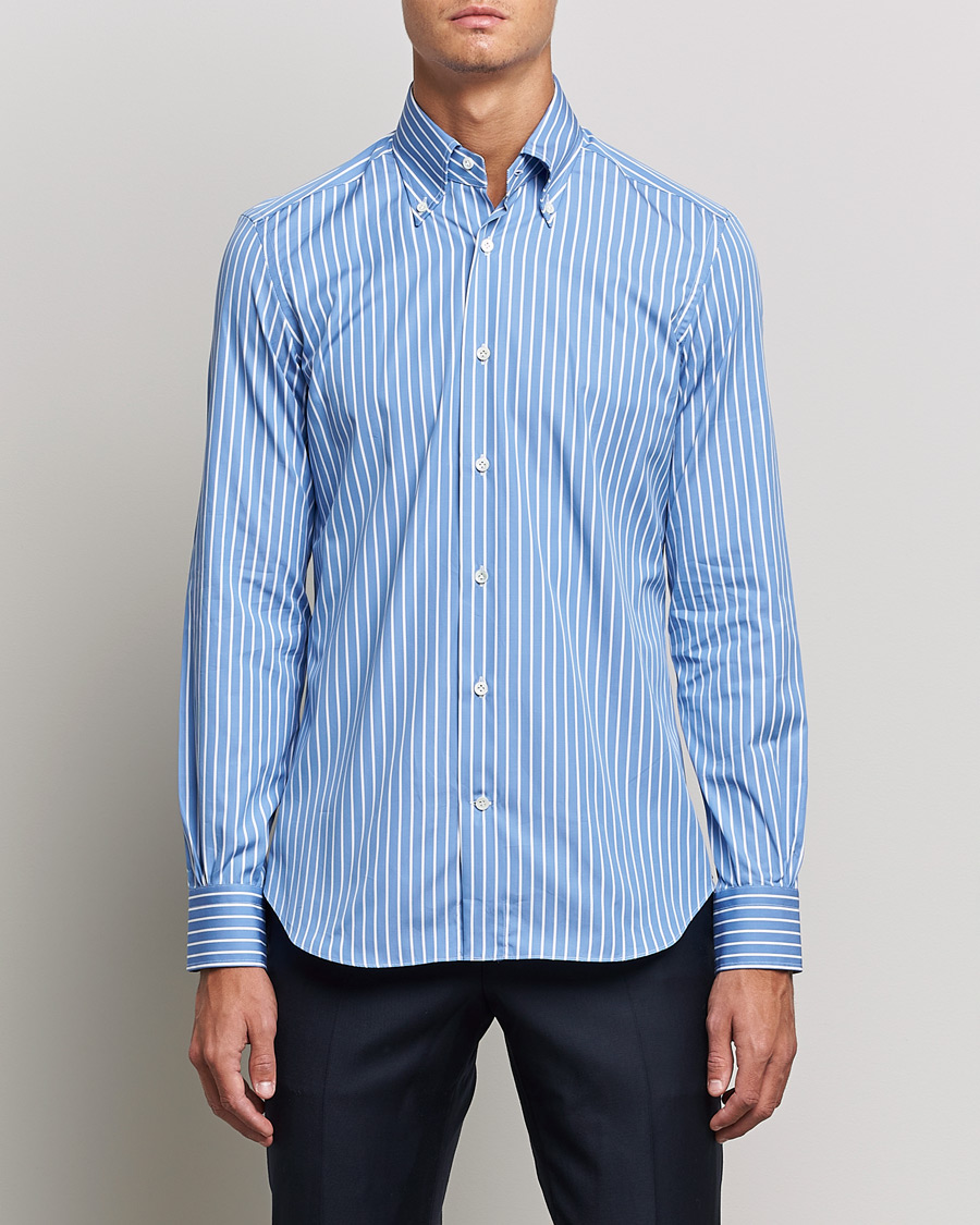 Homme | Chemises | Mazzarelli | Soft Button Down Stripe Shirt Blue/White
