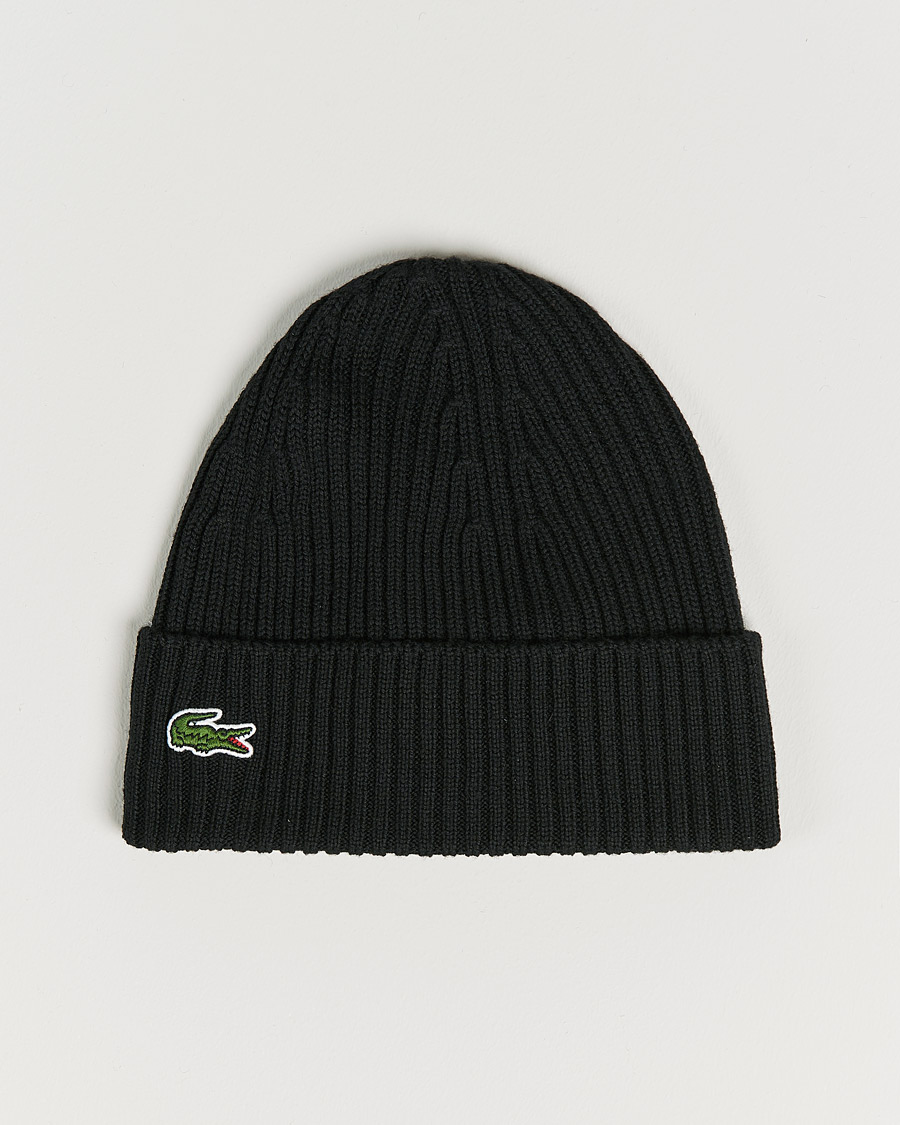 Homme | Lacoste Wool Knitted Beanie Black | Lacoste | Wool Knitted Beanie Black
