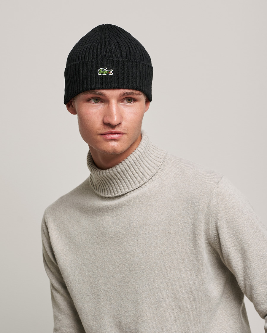 Homme | Lacoste Wool Knitted Beanie Black | Lacoste | Wool Knitted Beanie Black