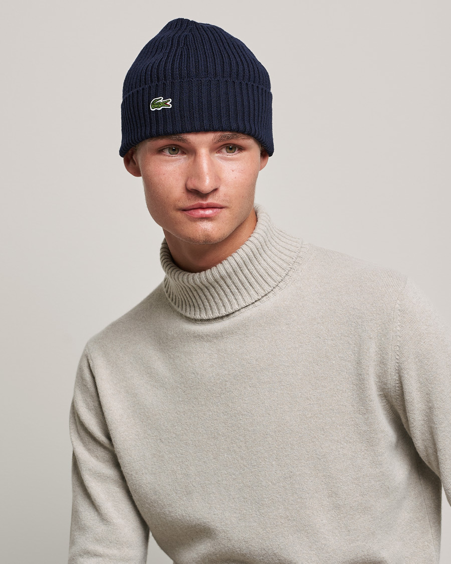 Homme | Lacoste Wool Knitted Beanie Navy | Lacoste | Wool Knitted Beanie Navy