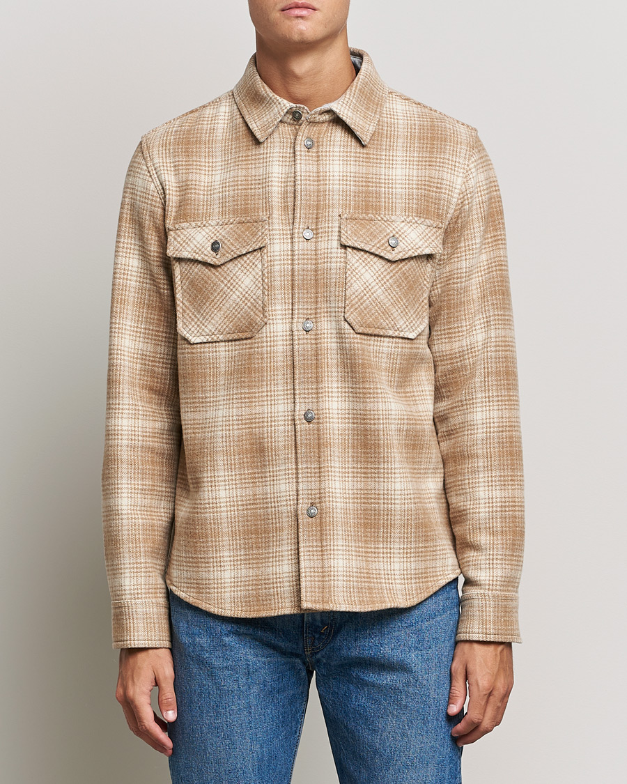 Heren | Overhemden | Woolrich | Alaskan Melton Wool Overshirt Camel Hunting