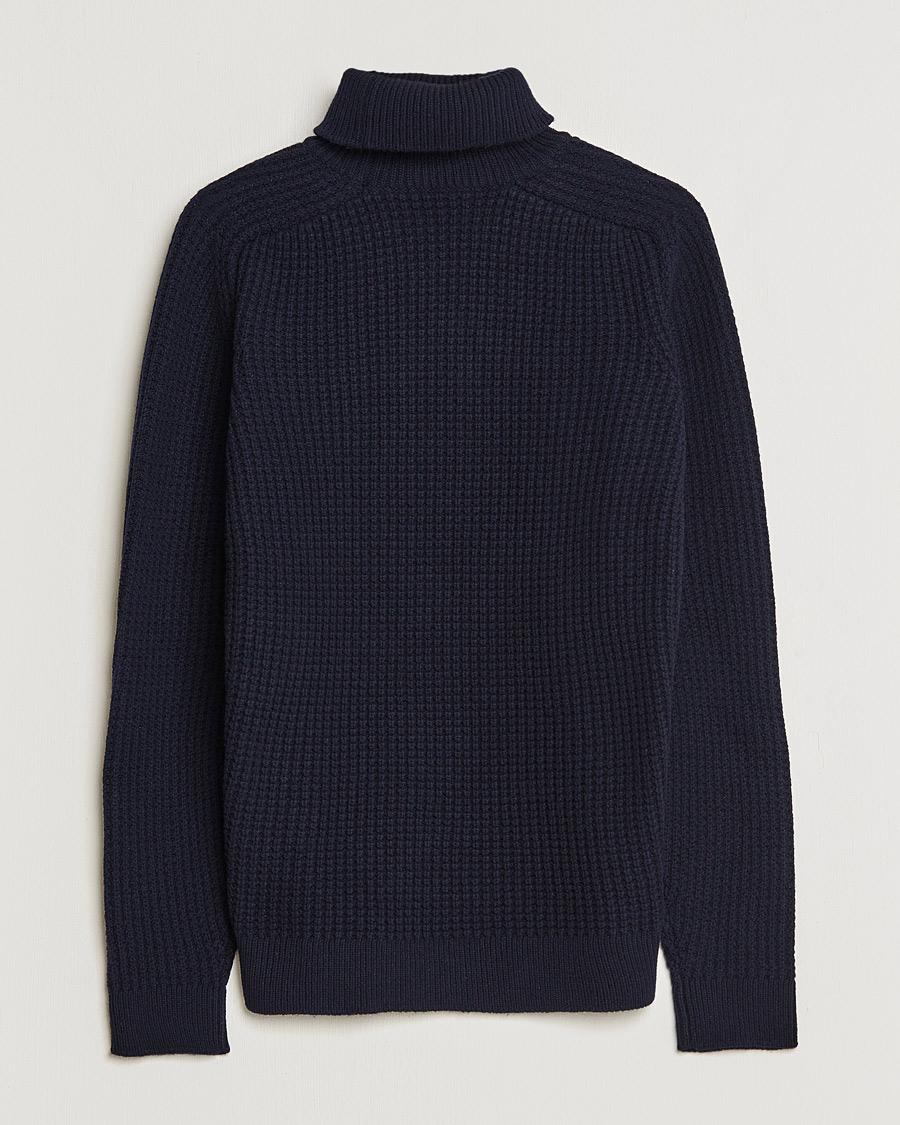 Homme | Pulls Et Tricots | Baracuta | Wool Waffle Knit Turtleneck Dark Navy