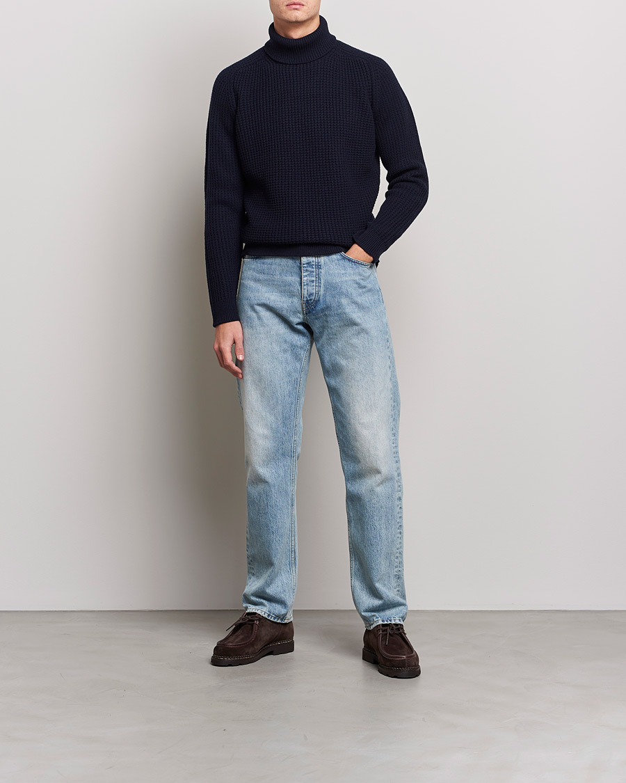 Homme | Pulls Et Tricots | Baracuta | Wool Waffle Knit Turtleneck Dark Navy