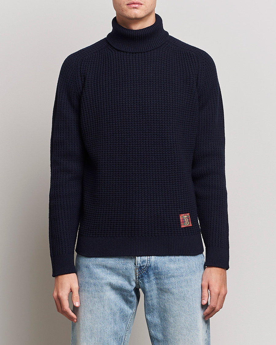 Homme | Pulls Et Tricots | Baracuta | Wool Waffle Knit Turtleneck Dark Navy