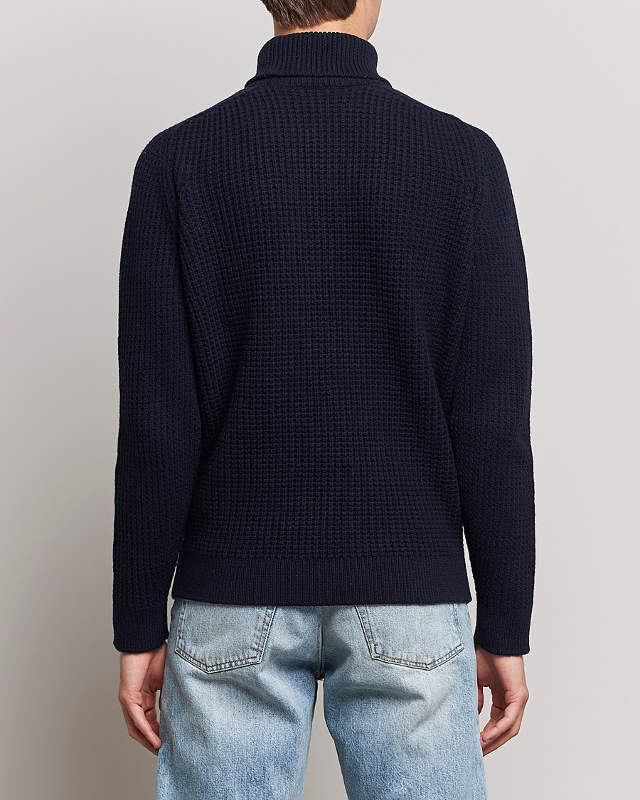 Homme | Pulls Et Tricots | Baracuta | Wool Waffle Knit Turtleneck Dark Navy