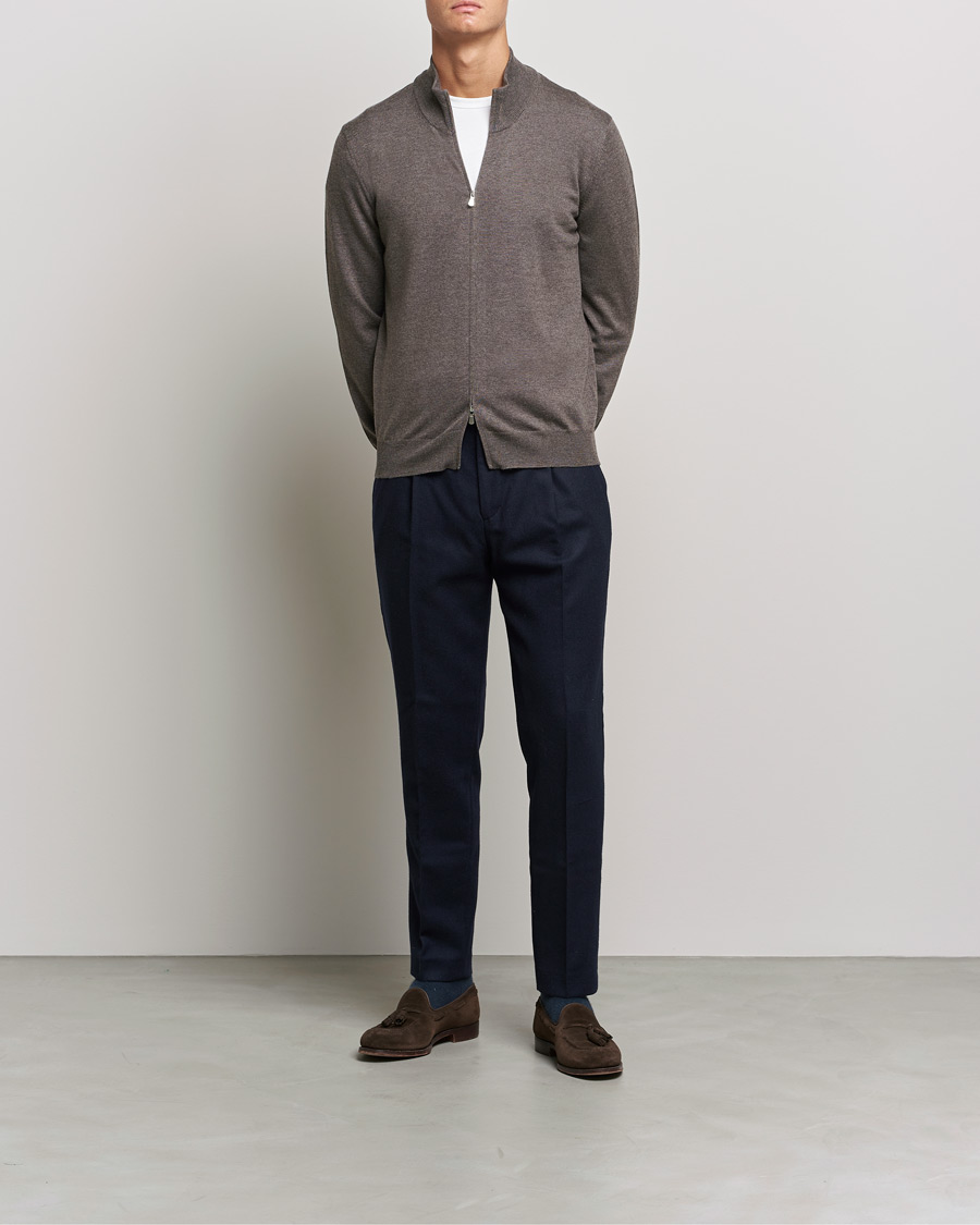 Homme | Pulls Et Tricots | Gran Sasso | Merino Fashion Fit Full Zip Mud Brown