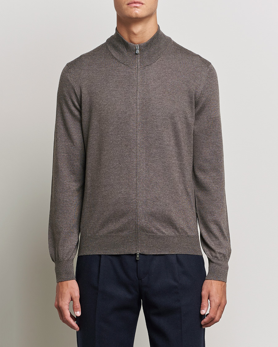 Homme | Pulls Et Tricots | Gran Sasso | Merino Fashion Fit Full Zip Mud Brown