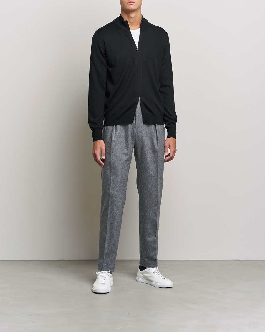 Homme | Pulls Et Tricots | Gran Sasso | Merino Fashion Fit Full Zip Black
