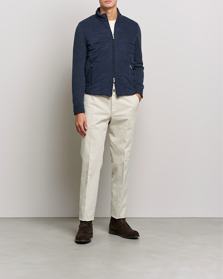 Homme | Pulls Et Tricots | Gran Sasso | Wool/Alcantara Full Zip Navy
