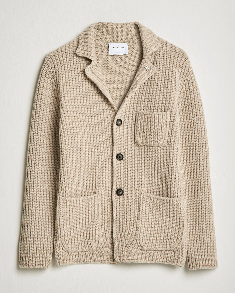 Homme | Pulls Et Tricots | Gran Sasso | Heavy Wool Knitted Blazer Cardigan Beige