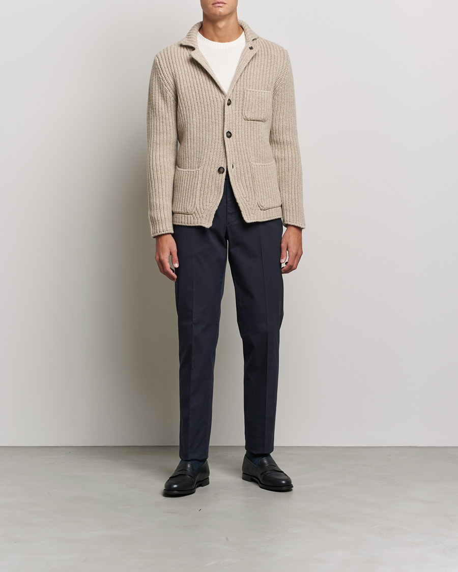 Homme | Pulls Et Tricots | Gran Sasso | Heavy Wool Knitted Blazer Cardigan Beige
