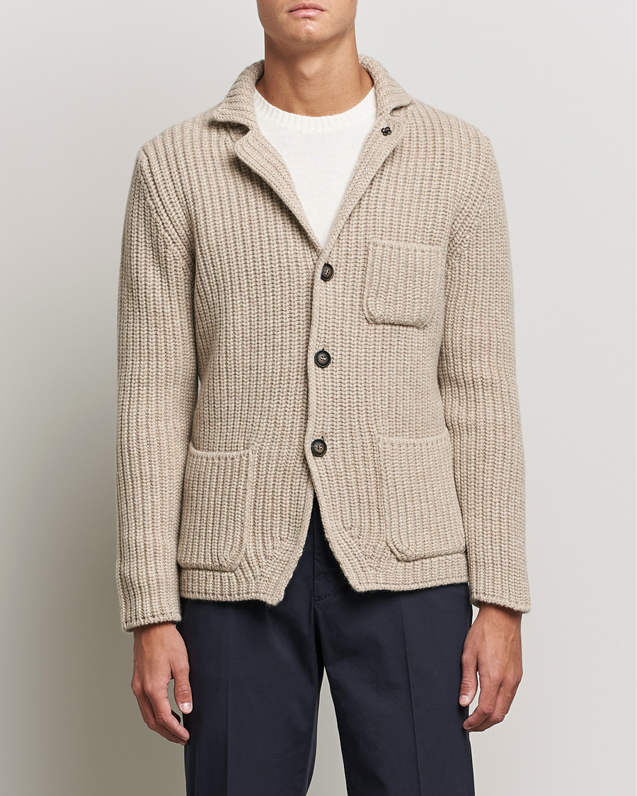 Homme | Pulls Et Tricots | Gran Sasso | Heavy Wool Knitted Blazer Cardigan Beige
