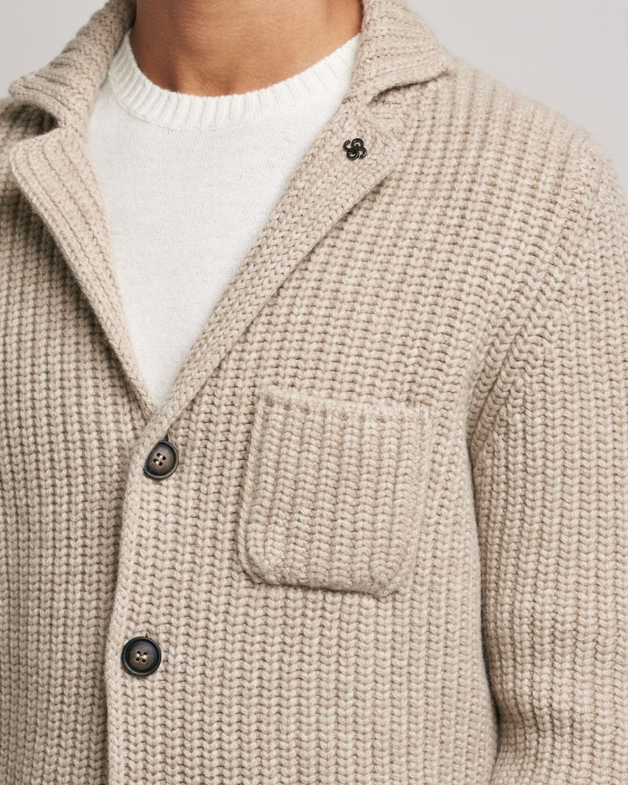 Homme | Pulls Et Tricots | Gran Sasso | Heavy Wool Knitted Blazer Cardigan Beige