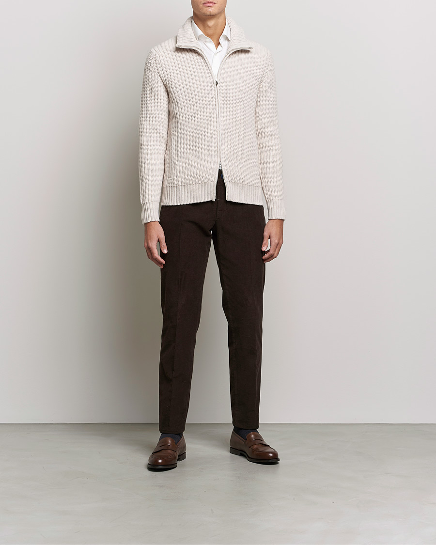 Heren | Truien | Gran Sasso | Heavy Wool/Cashmere Full Zip Beige