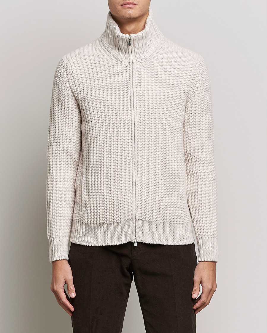 Heren | Truien | Gran Sasso | Heavy Wool/Cashmere Full Zip Beige