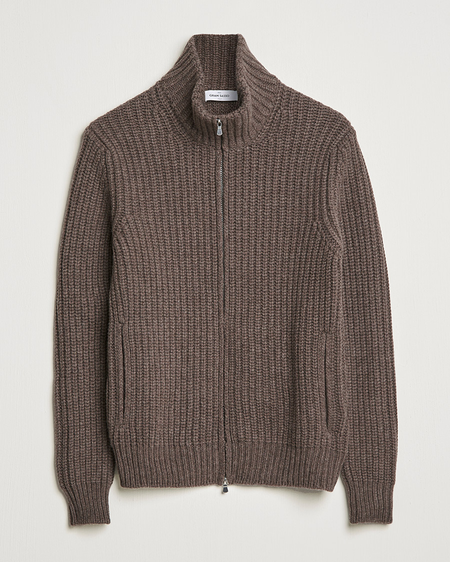 Heren | Truien | Gran Sasso | Heavy Wool/Cashmere Full Zip Brown