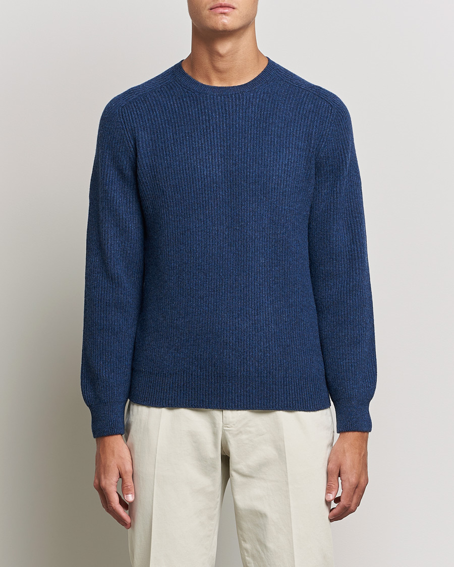 Heren | Truien | Gran Sasso | Knitted Wool/Cashmere Structure Crewneck Navy