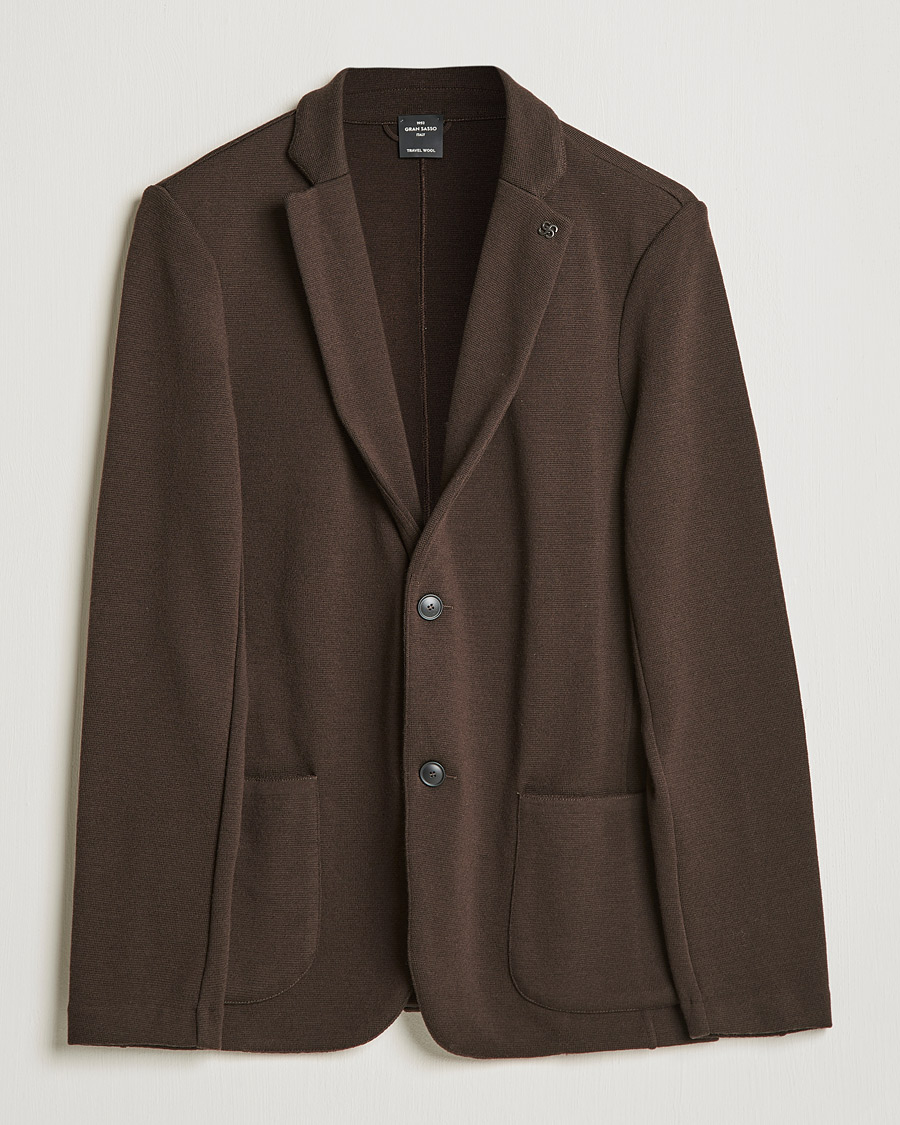 Heren | Blazers | Gran Sasso | Travel Wool Knitted Jacket Brown