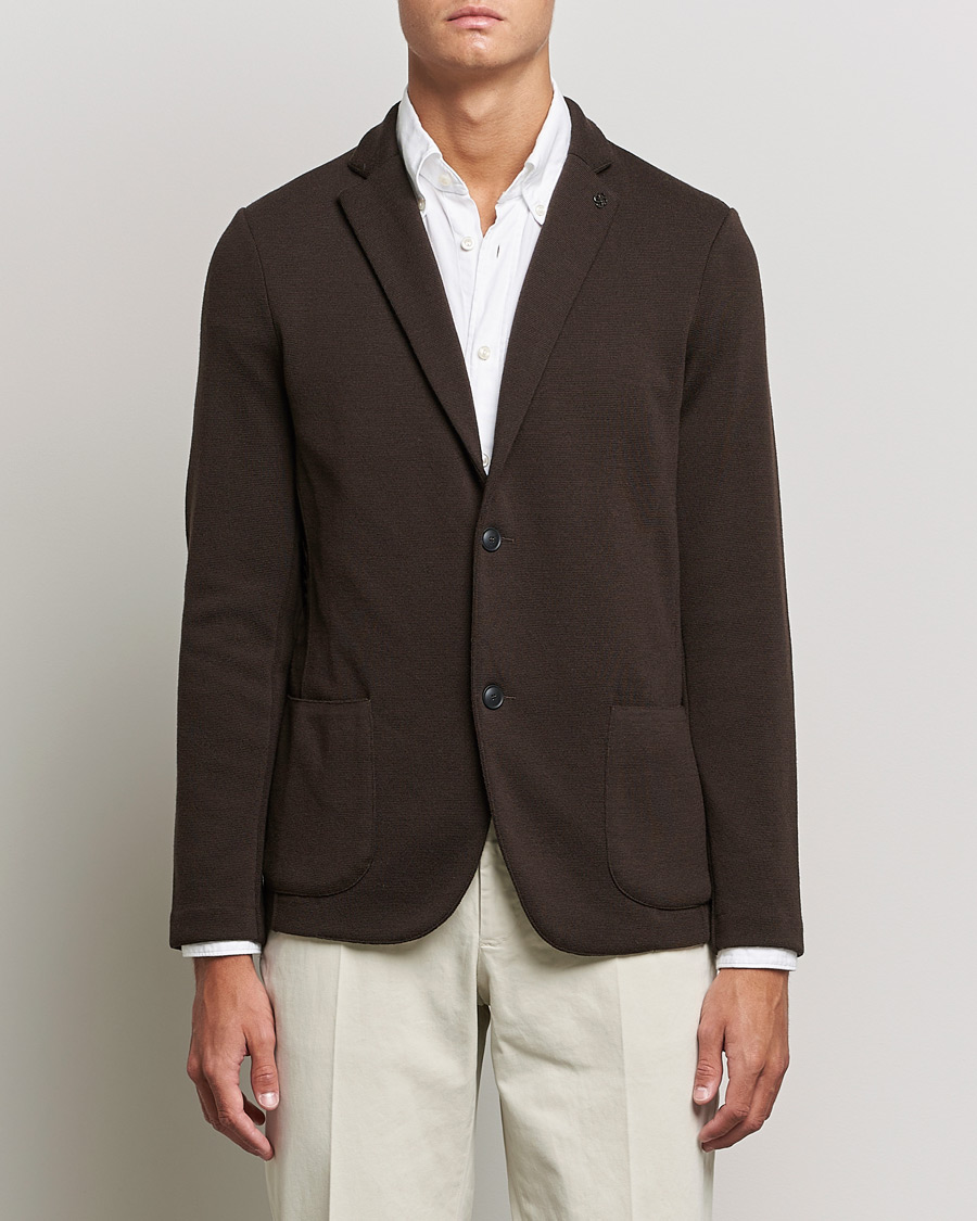 Heren | Blazers | Gran Sasso | Travel Wool Knitted Jacket Brown