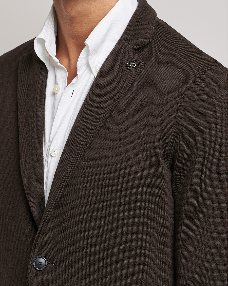 Heren | Blazers | Gran Sasso | Travel Wool Knitted Jacket Brown