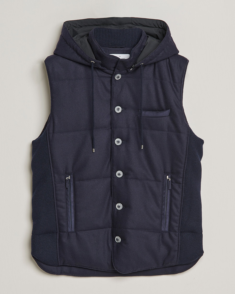 Heren | Truien | Gran Sasso | Wool Flannel Hooded Vest Navy