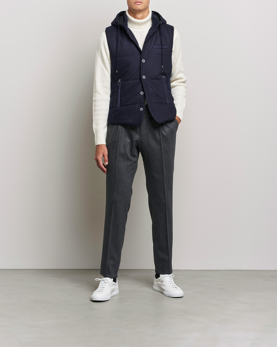 Heren | Truien | Gran Sasso | Wool Flannel Hooded Vest Navy