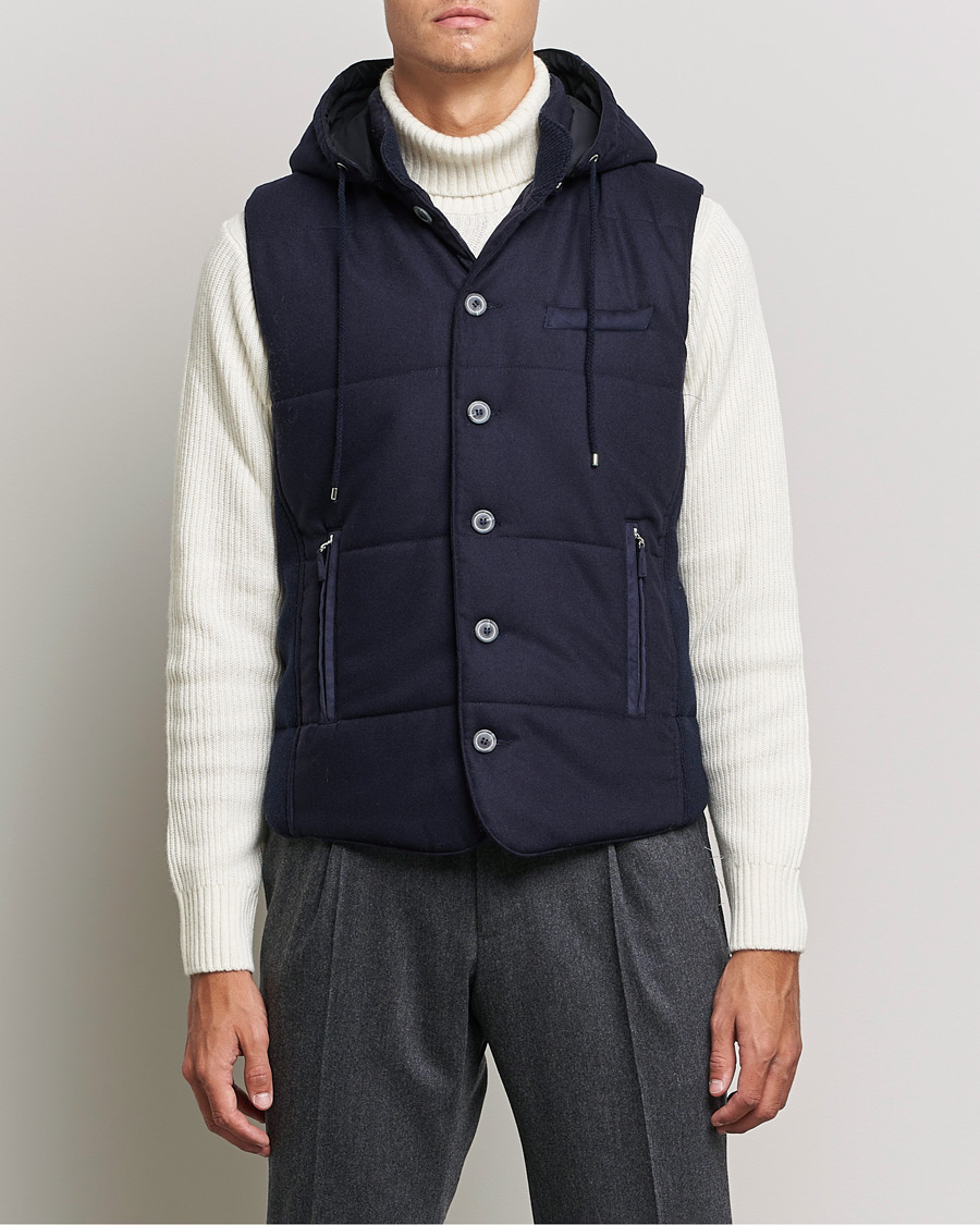 Heren | Truien | Gran Sasso | Wool Flannel Hooded Vest Navy