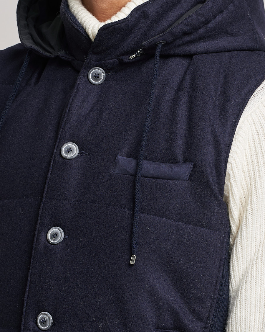 Heren | Truien | Gran Sasso | Wool Flannel Hooded Vest Navy