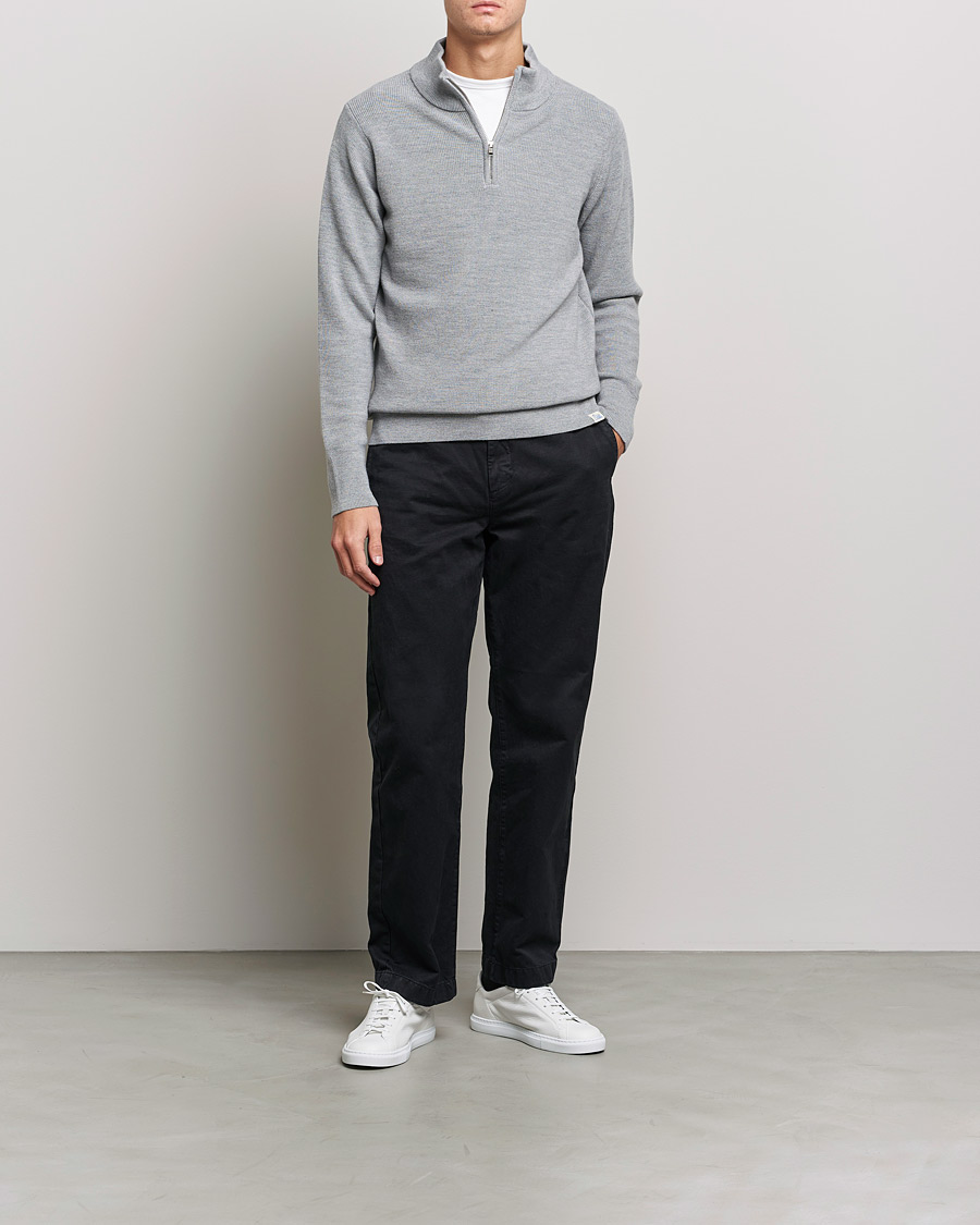 Heren | Truien | Merz b. Schwanen | Merino Wool Half Zip Grey Mel