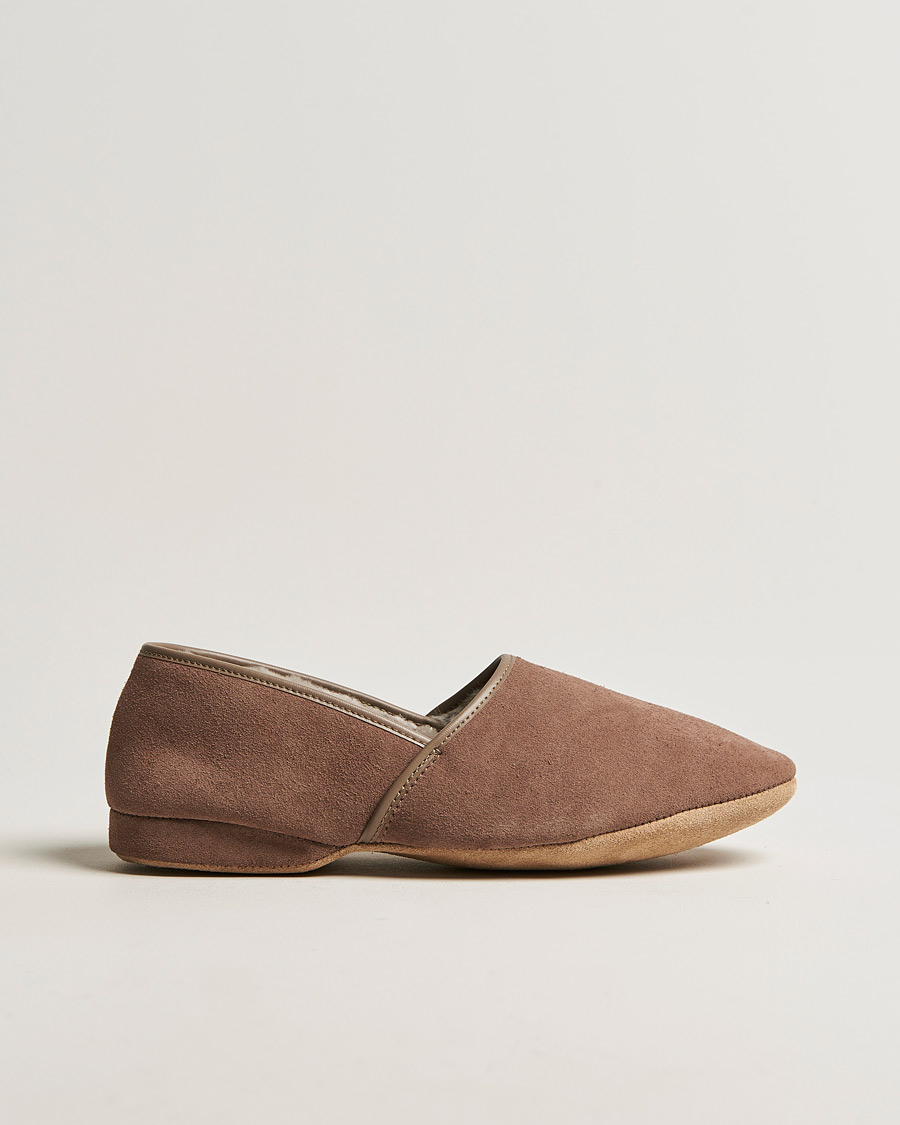 Homme | Derek Rose Crawford Sheepskin Suede Slippers Beige | Derek Rose | Crawford Sheepskin Suede Slippers Beige