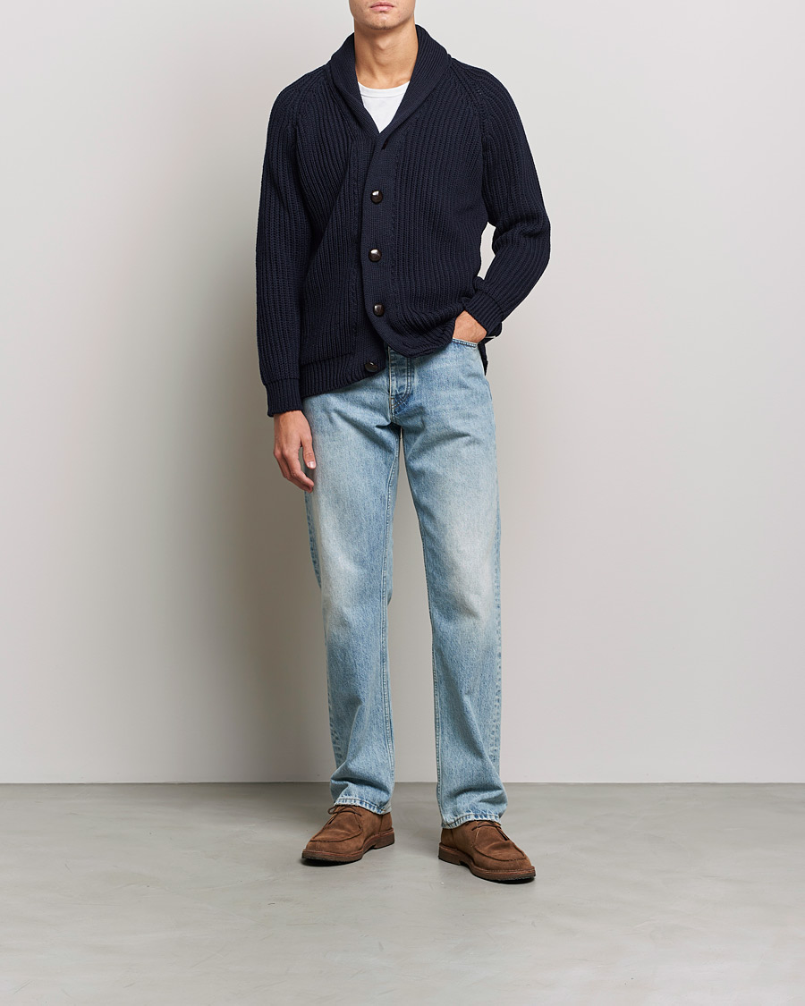 Homme | Pulls Et Tricots | Peregrine | Wilkinson Ribbed Wool Cardigan Navy