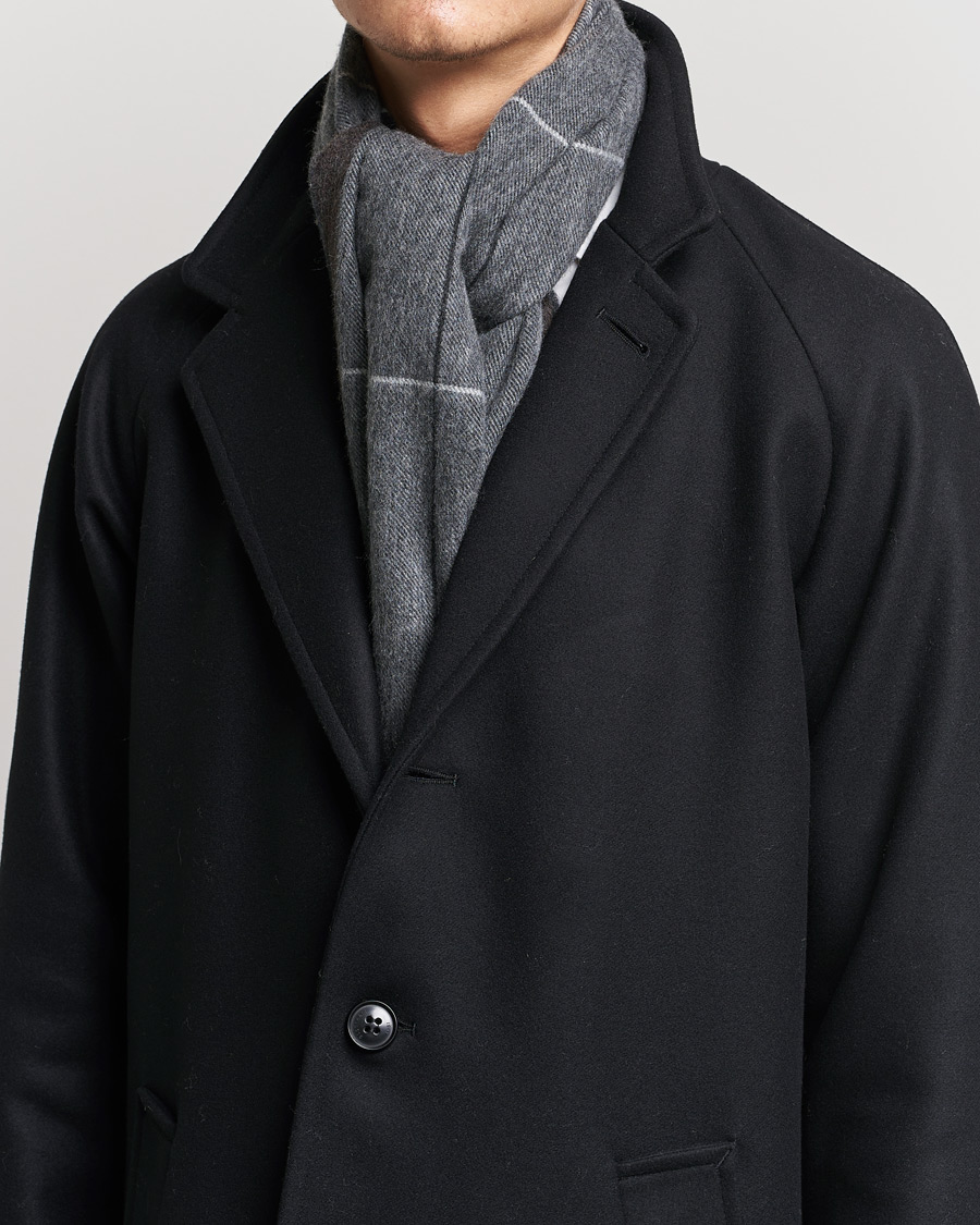 Homme | Begg & Co Vale Lambswool/Cashmere Needle Check Scarf Grey Multi | Begg & Co | Vale Lambswool/Cashmere Needle Check Scarf Grey Multi