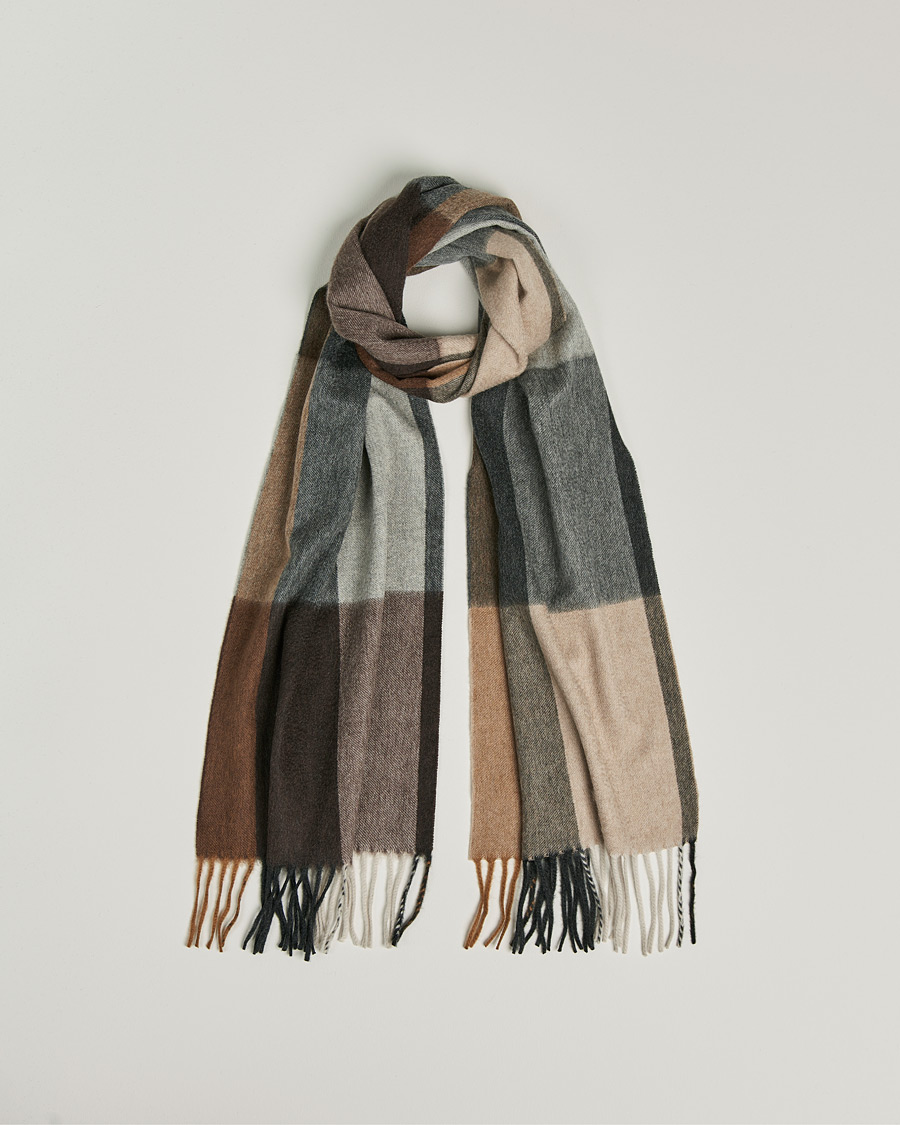 Homme | Begg & Co Arran Checked Cashmere Scarf Charcoal Camel | Begg & Co | Arran Checked Cashmere Scarf Charcoal Camel