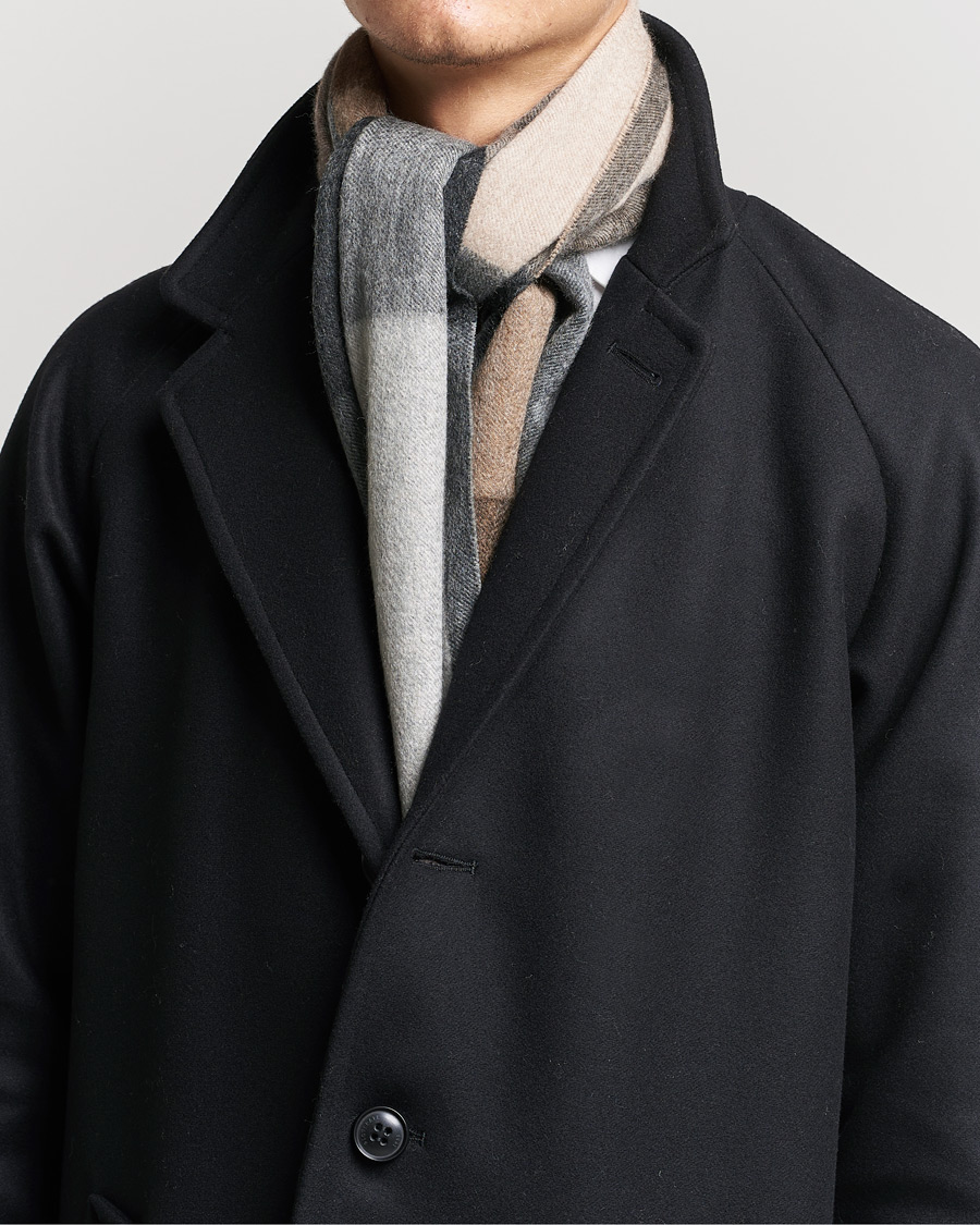 Homme | Begg & Co Arran Checked Cashmere Scarf Charcoal Camel | Begg & Co | Arran Checked Cashmere Scarf Charcoal Camel