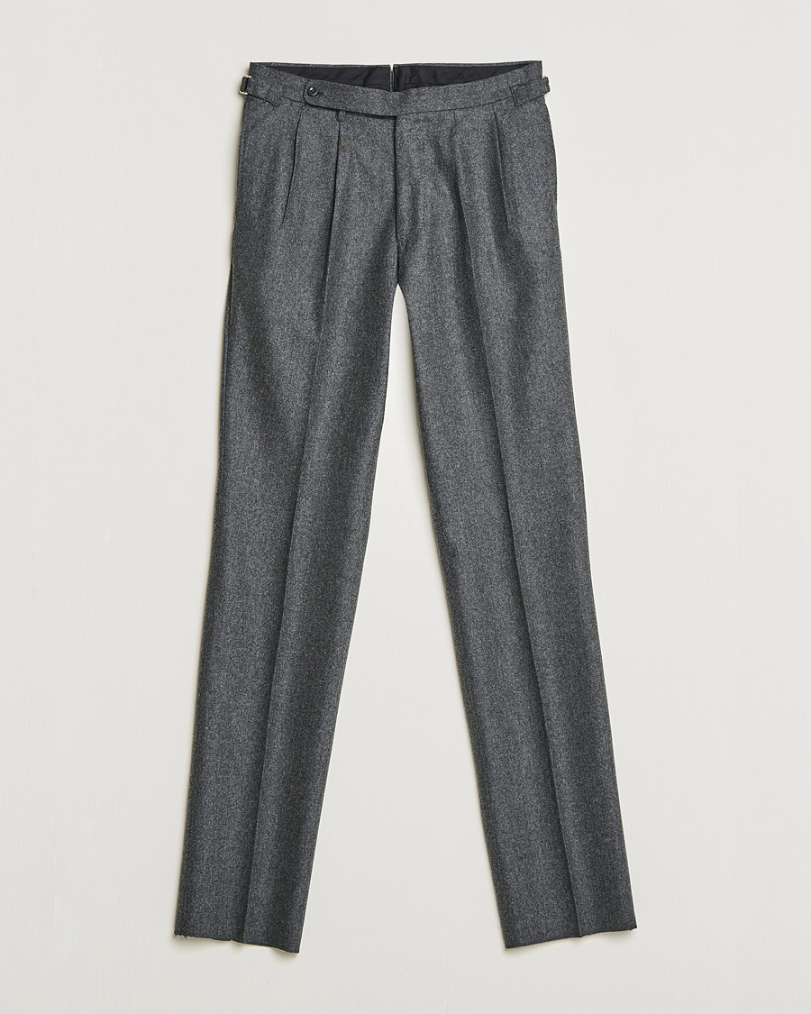 Heren | Broeken | Beams F | Pleated Flannel Trousers Dark Grey