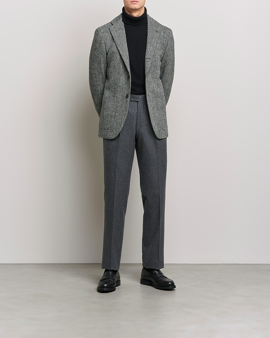Heren | Broeken | Beams F | Pleated Flannel Trousers Dark Grey