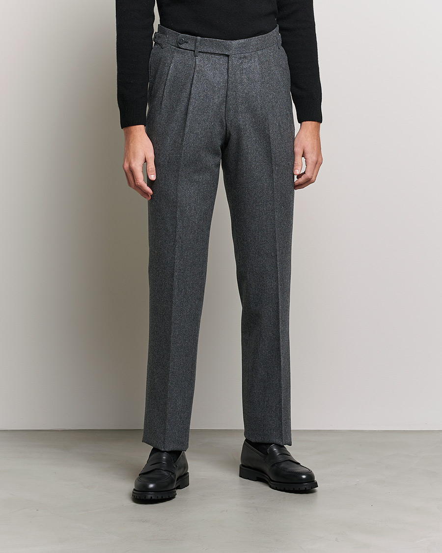 Heren | Broeken | Beams F | Pleated Flannel Trousers Dark Grey