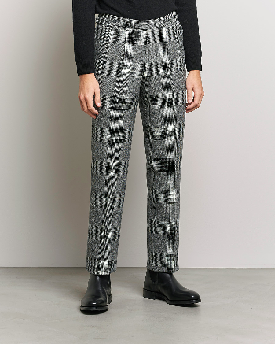 Heren | Broeken | Beams F | Pleated Flannel Trousers Grey Check